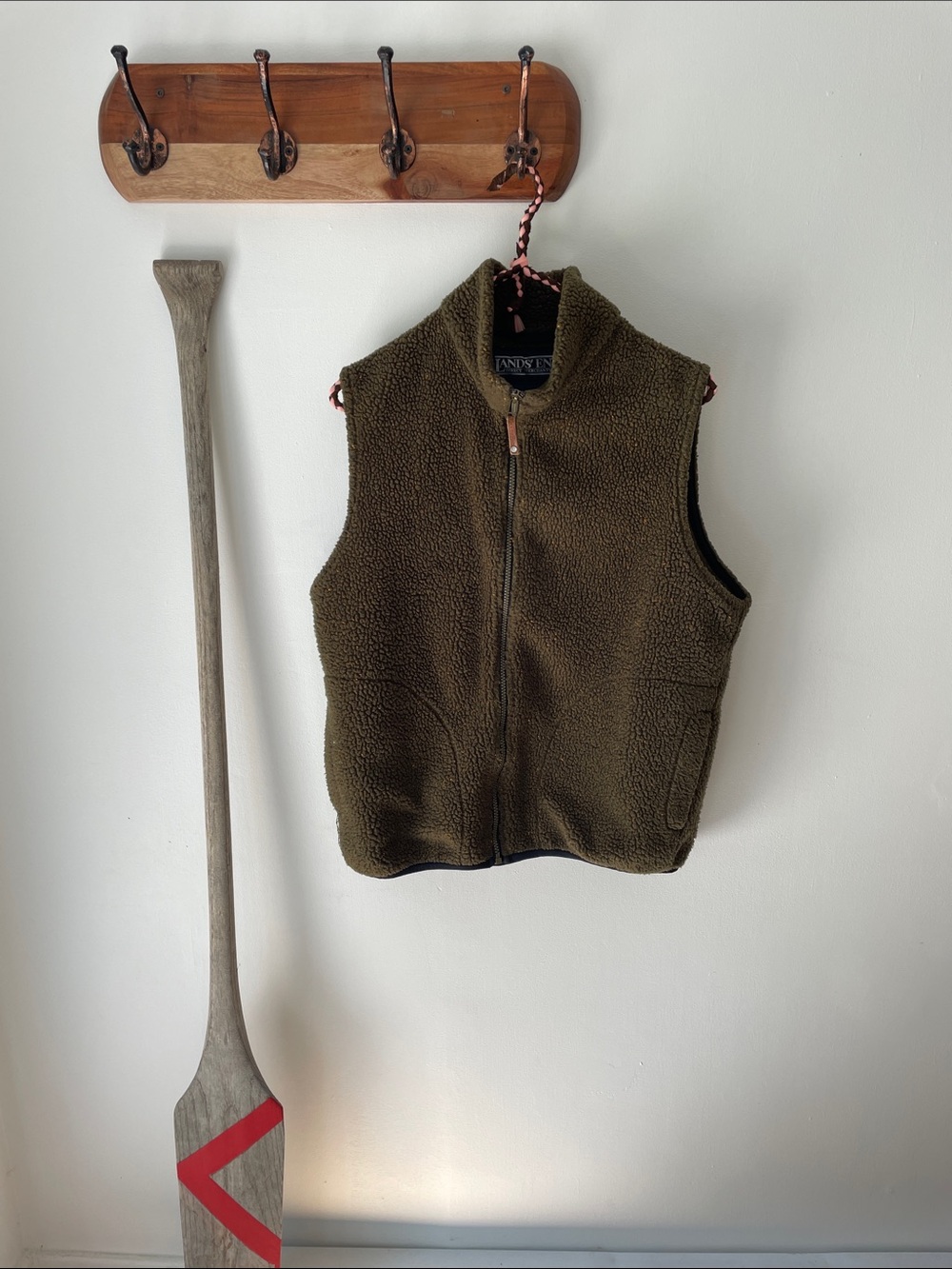 Lands' End Olive Green Sherpa vintage looking Vest